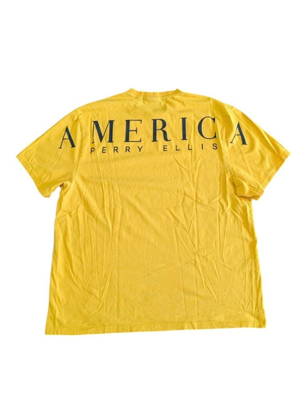 Perry Ellis America Shirt Yellow Graphic Upper Back Spellout Logo Shirt Sz XL